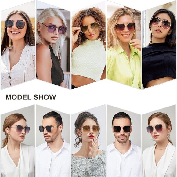 Trendy Oversized Square Metal Frame Sunglasses for Women Men Retro Big Flat Lens - Picture 2 of 5